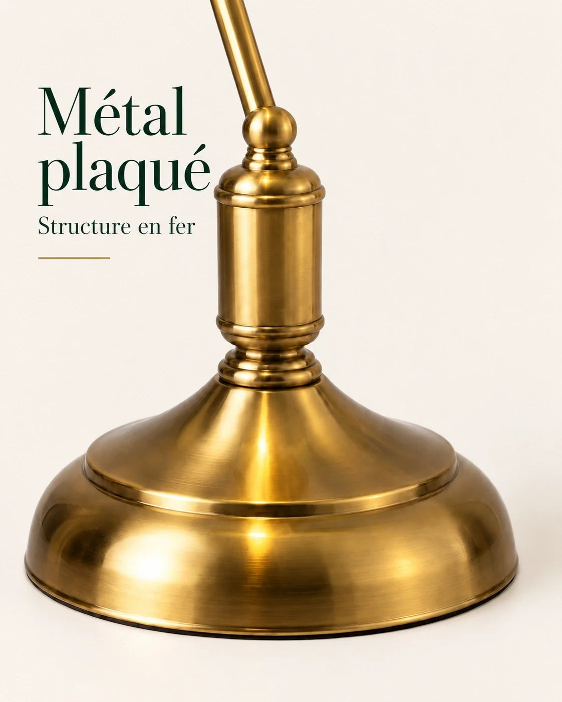 Socle de la lampe vintage verte en métal plaqué, structure en fer.