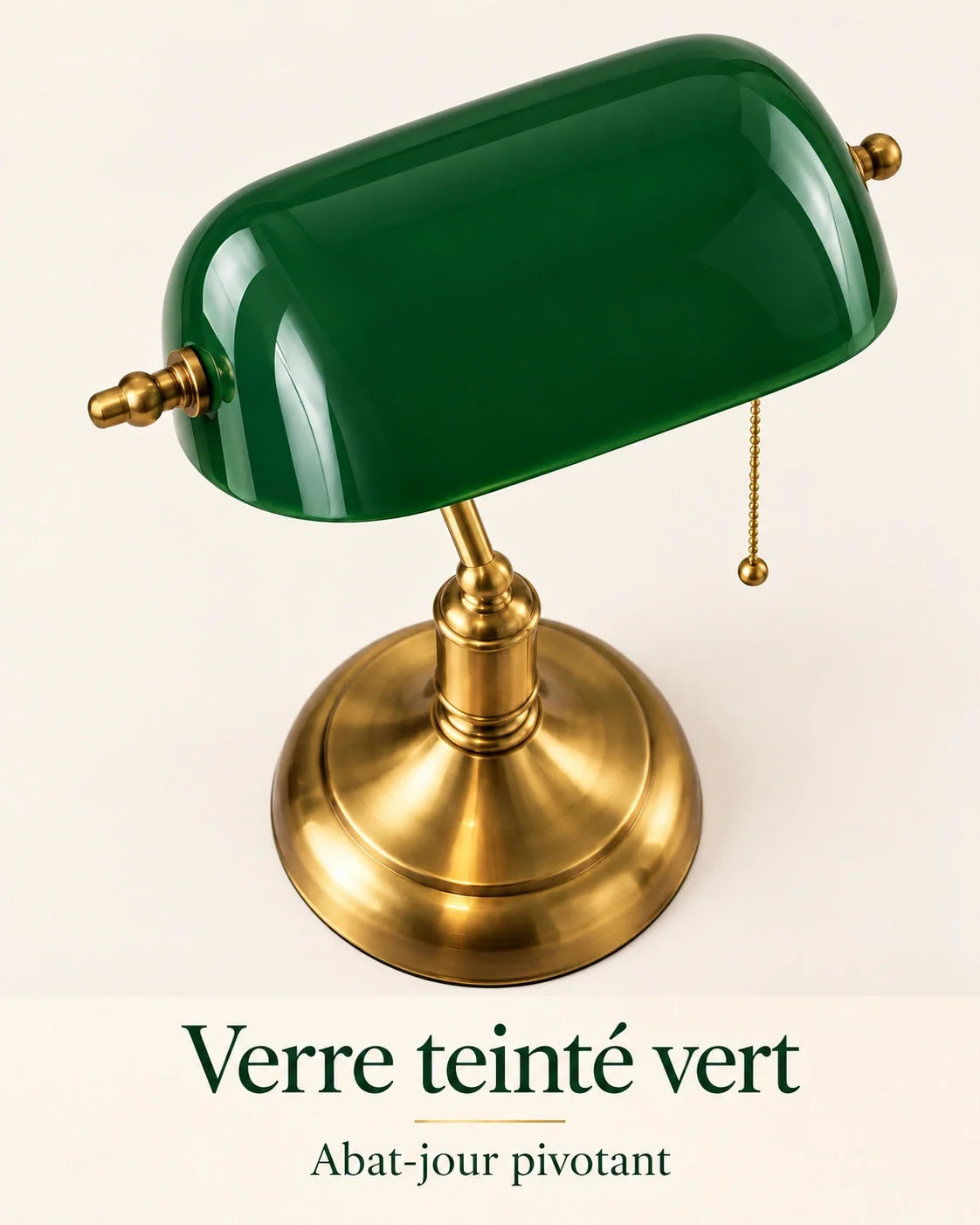 Abat-jour pivotant en verre teinté vert de la lampe vintage.