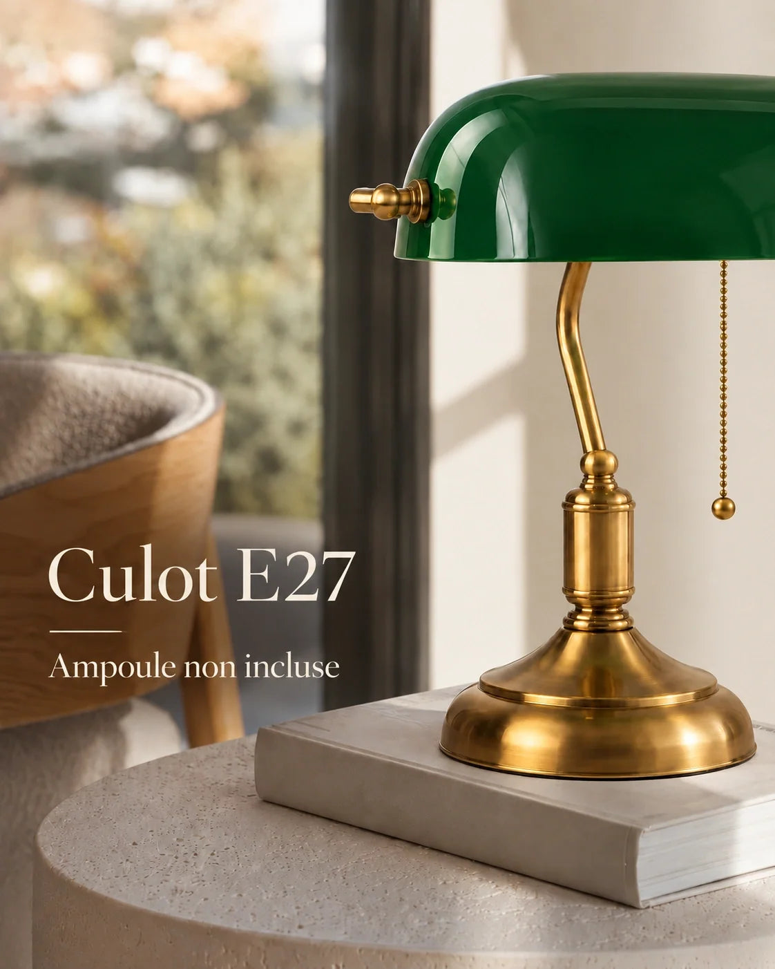Lampe vintage verte avec culot E27 ; ampoule non incluse.