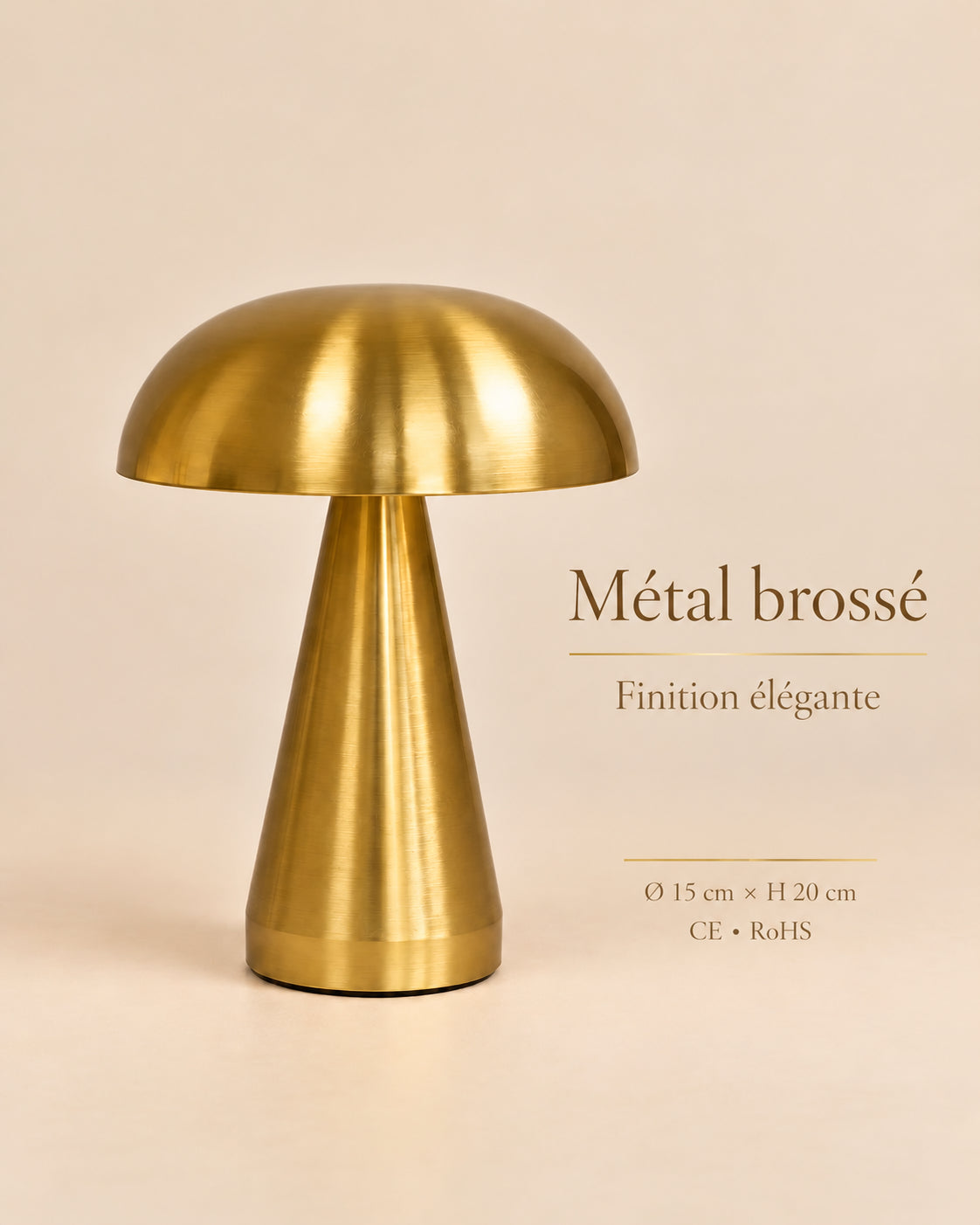 Lampe de chevet champignon lucca — Métal brossé, finition élégante