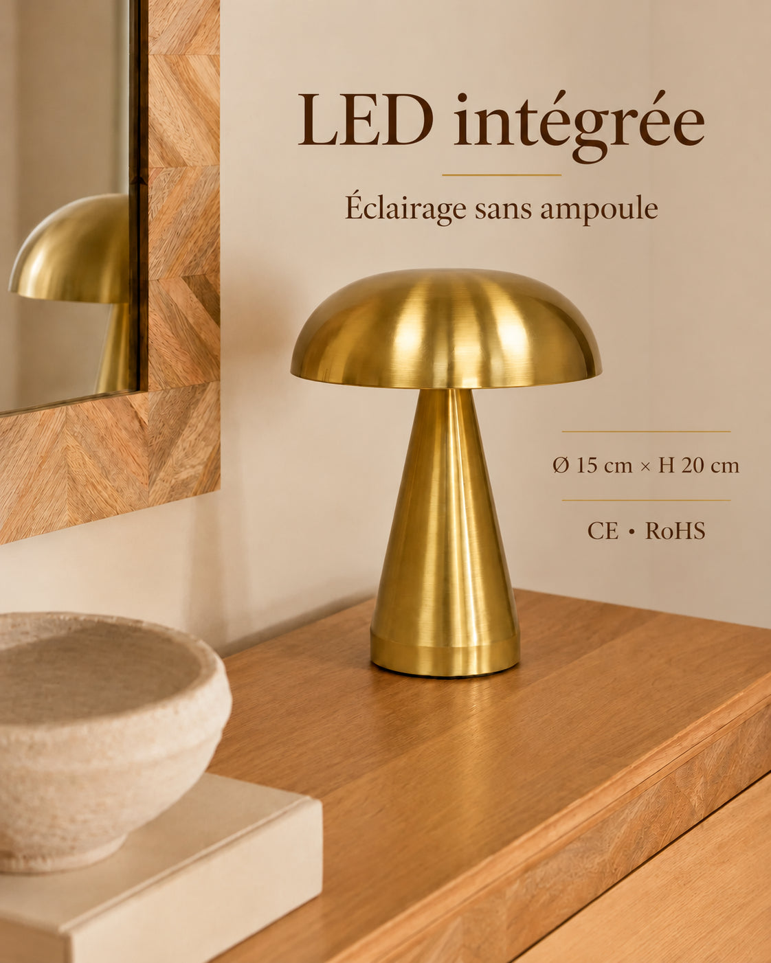 Lampe de chevet champignon lucca — LED intégrée, éclairage sans ampoule