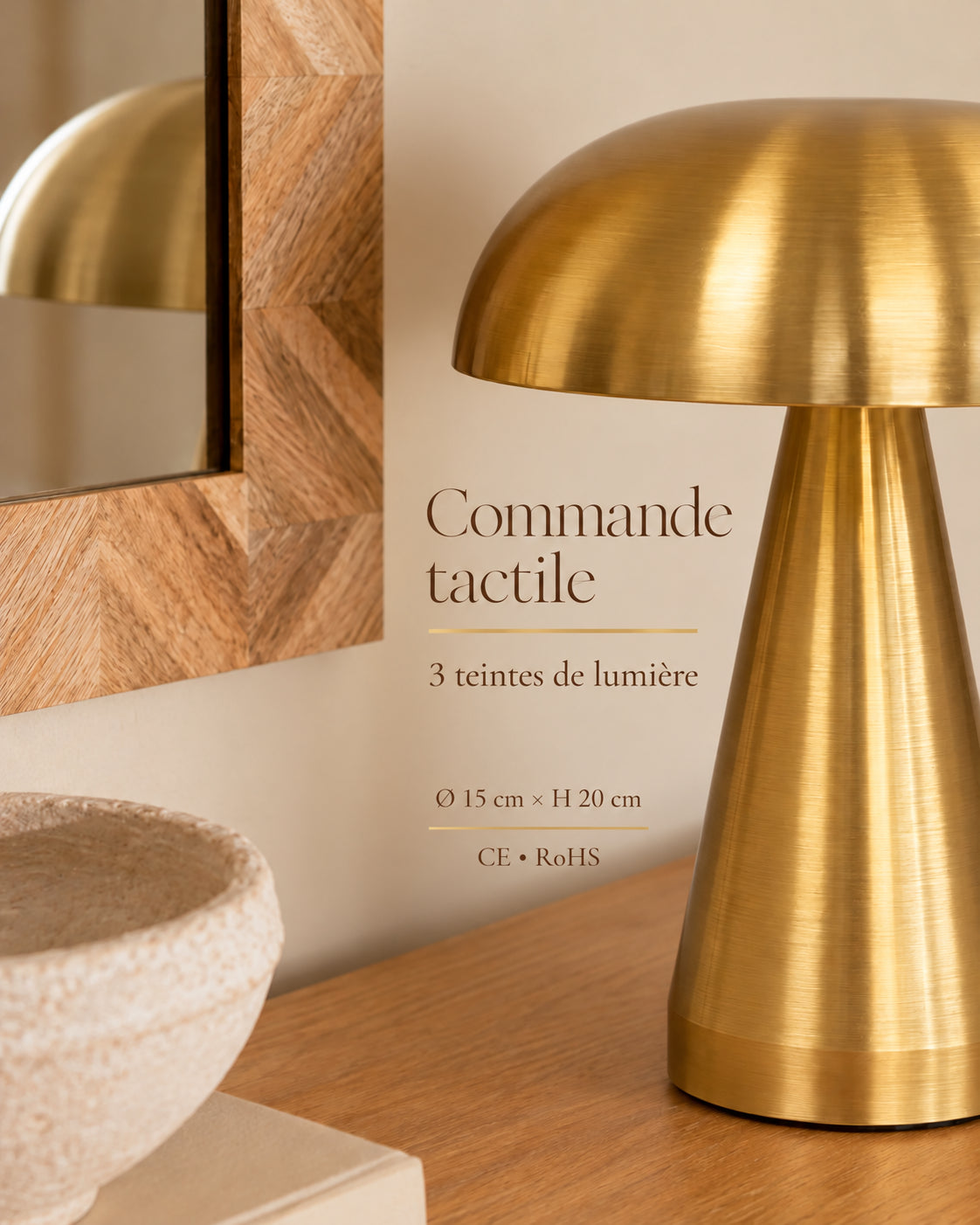 Lampe de chevet champignon lucca — Commande tactile, 3 teintes de lumière