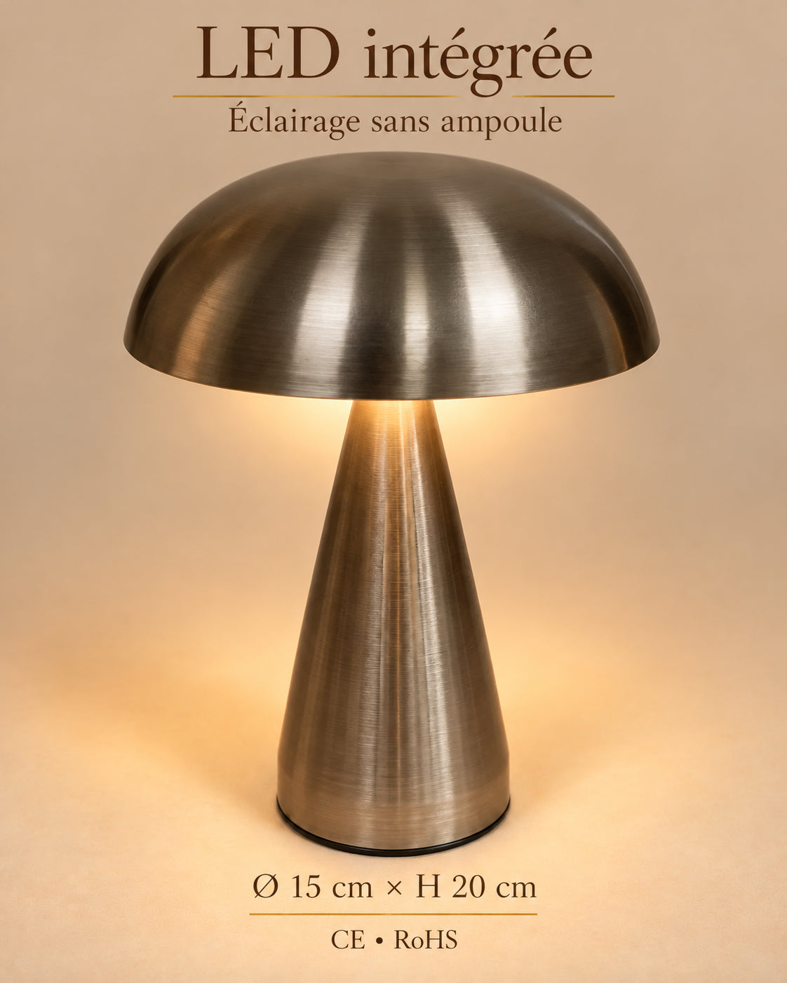Lampe de chevet champignon lugano — LED intégrée, éclairage sans ampoule