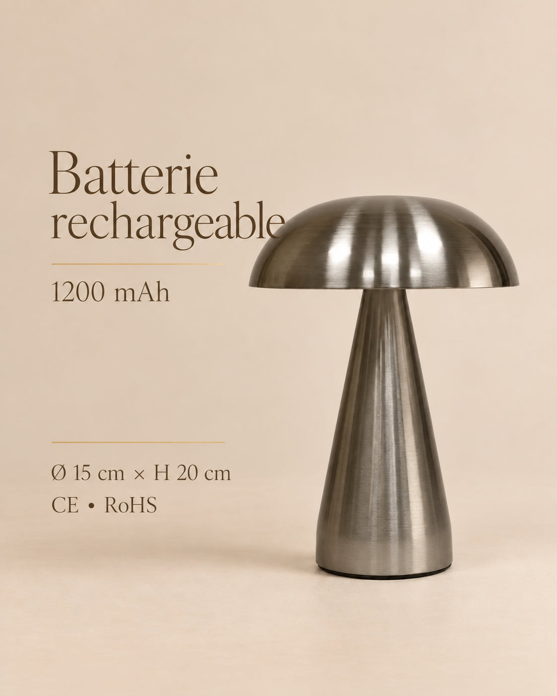 Lampe de chevet champignon lugano — Batterie rechargeable 1200 mAh