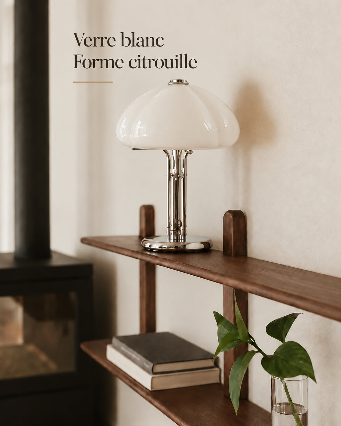 Lampe Niveo en verre blanc, forme citrouille