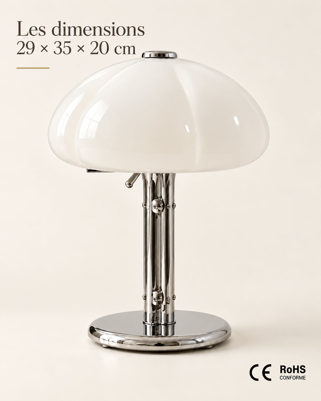 Dimensions 29 × 35 × 20 cm et conformités CE RoHS de la lampe Niveo