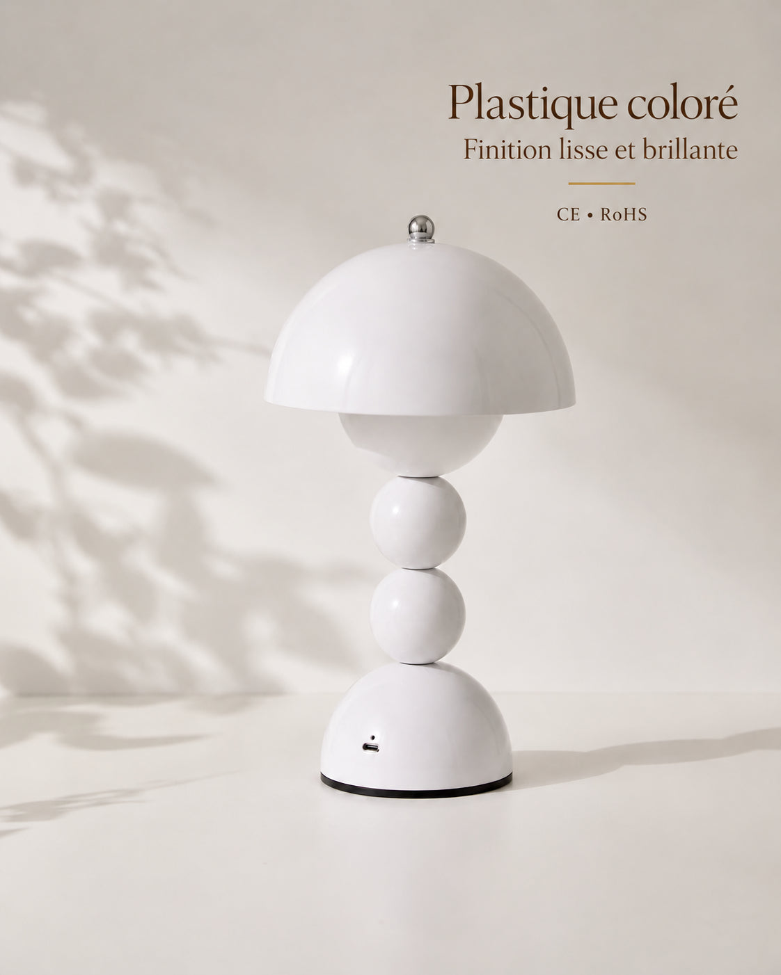 Lampe de chevet champignon bubble blanche — Plastique coloré, finition lisse et brillante