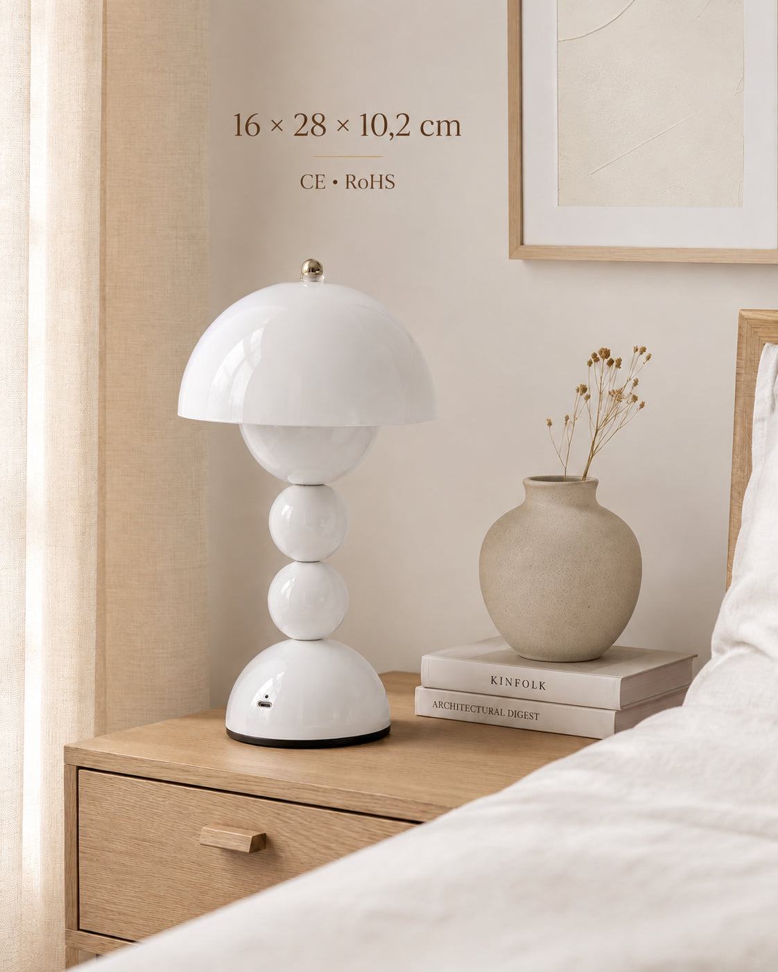 Lampe de chevet champignon bubble blanche — Dimensions 16 × 28 × 10,2 cm et conformité CE RoHS