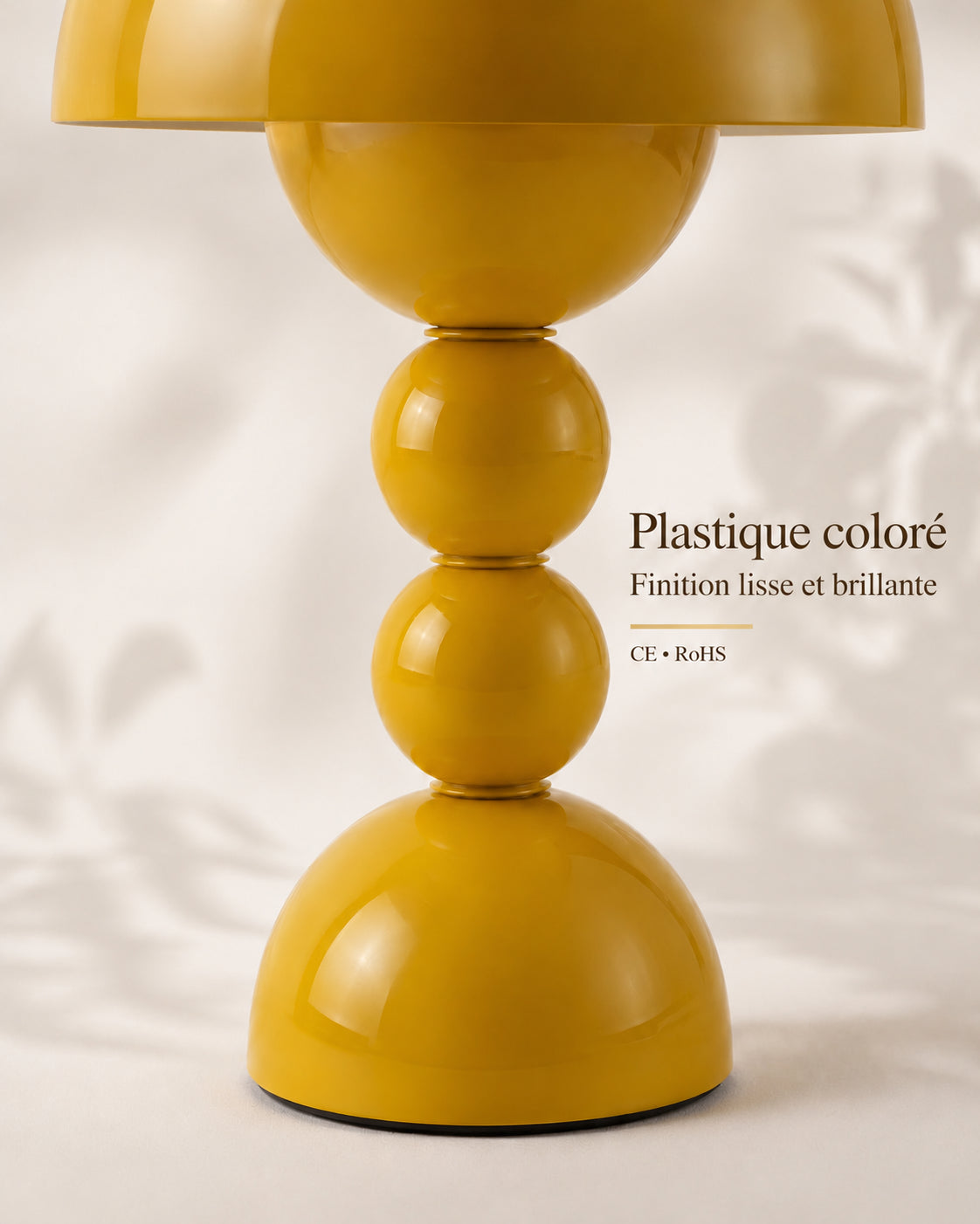 Lampe de chevet champignon bubble jaune — Plastique coloré, finition lisse et brillante