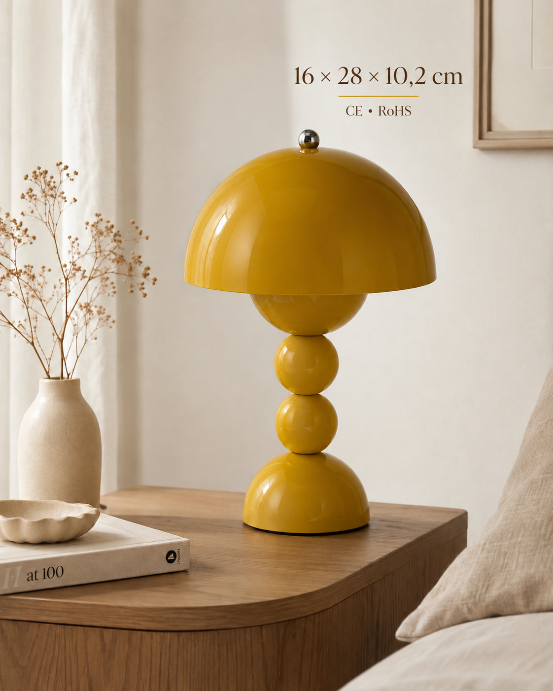 Lampe de chevet champignon bubble jaune — Dimensions 16 × 28 × 10,2 cm et conformité CE RoHS