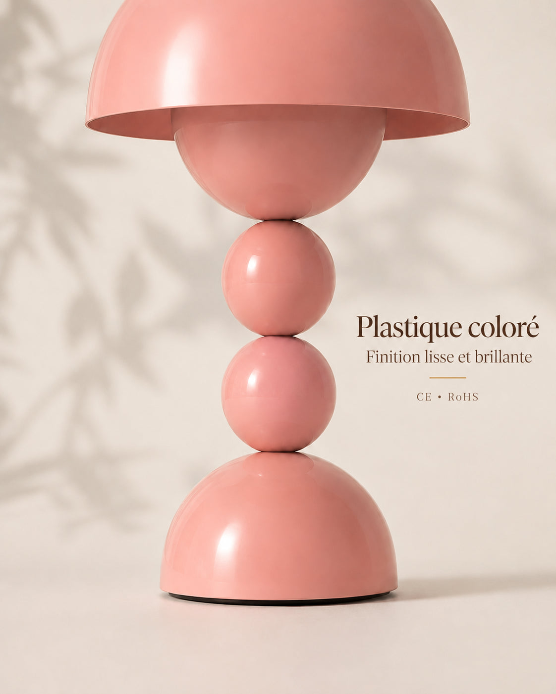 Lampe de chevet champignon bubble rose — Plastique coloré, finition lisse et brillante