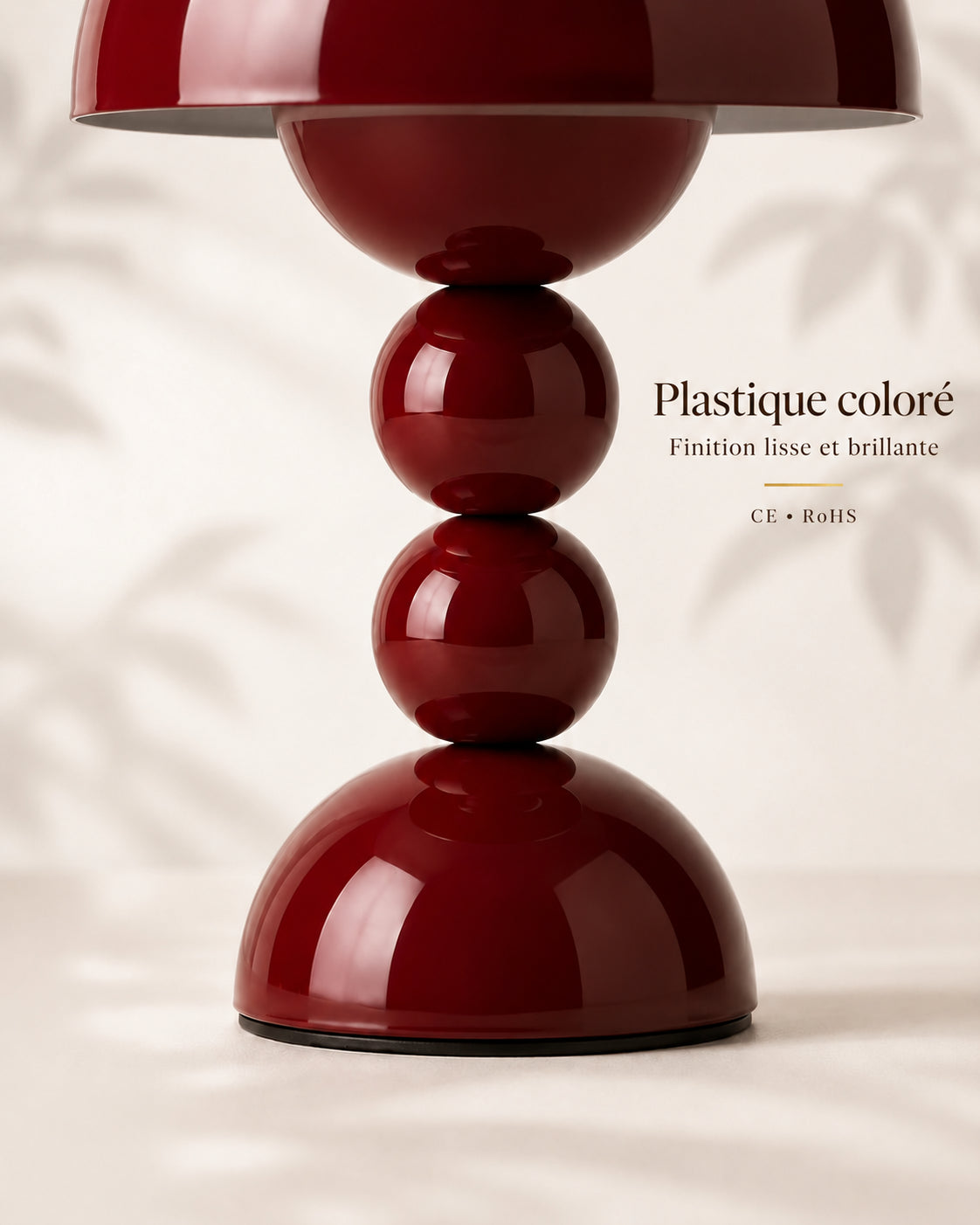 Lampe de chevet champignon bubble rouge — Plastique coloré, finition lisse et brillante