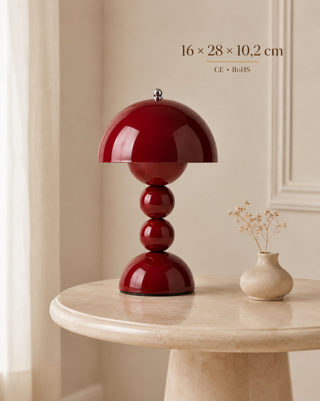Lampe de chevet champignon bubble rouge — Dimensions 16 × 28 × 10,2 cm et conformité CE RoHS