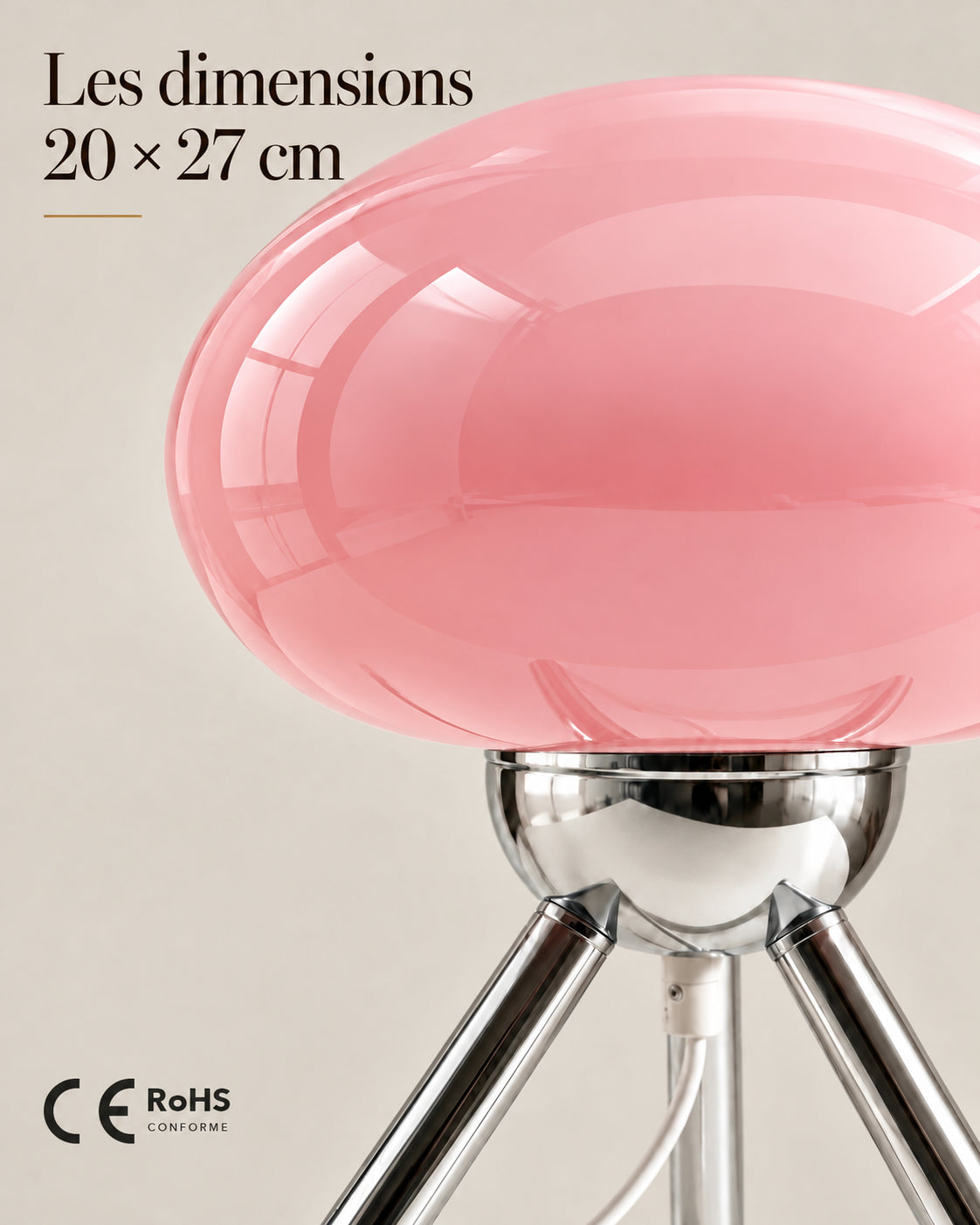 Dimensions 20 × 27 cm et conformités CE RoHS de la lampe Petalo