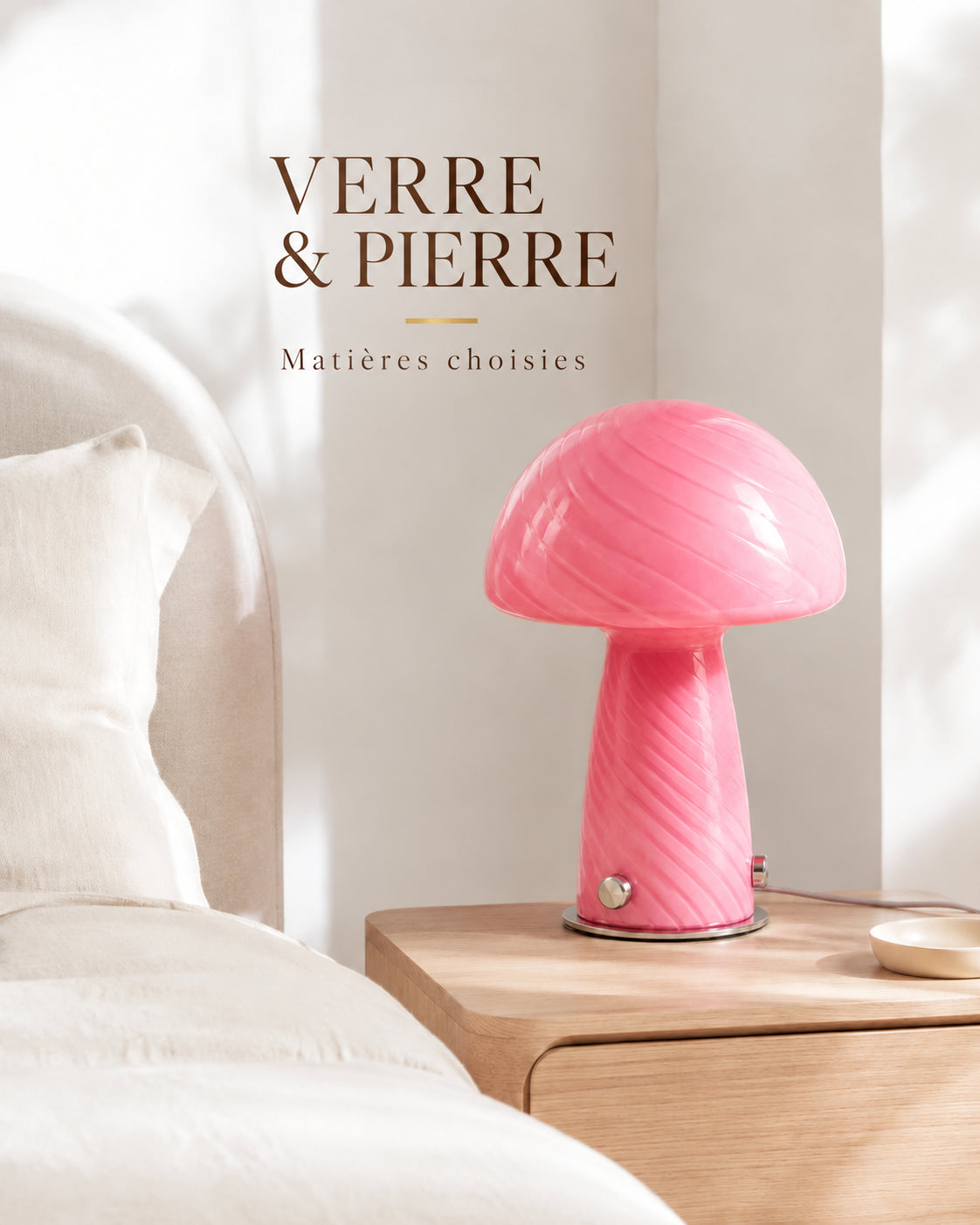 Lampe Rosette en verre et pierre