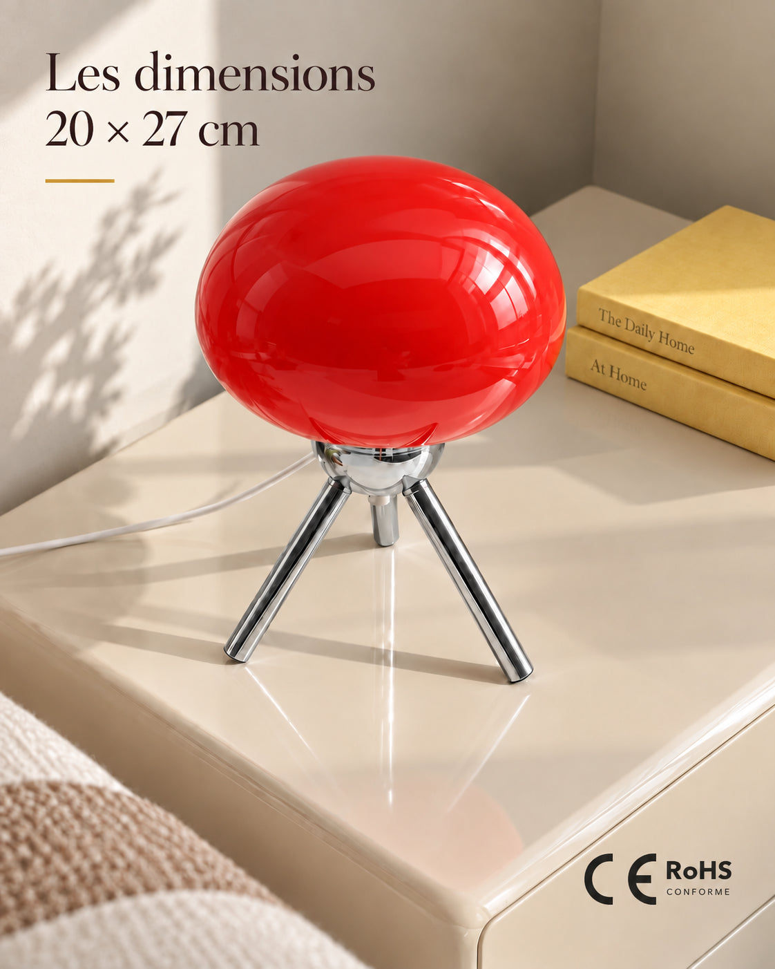 Dimensions 20 × 27 cm et conformités CE RoHS de la lampe Scarlatta