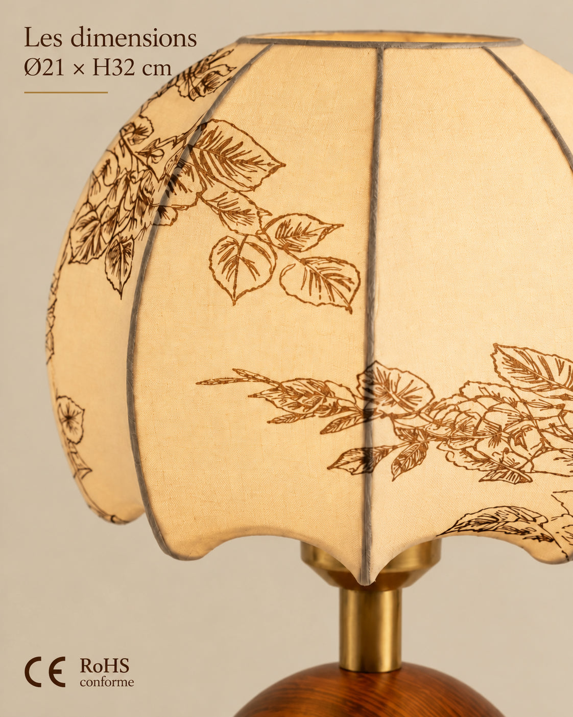 Dimensions Ø21 × H32 cm et conformités CE RoHS de la lampe Sferica