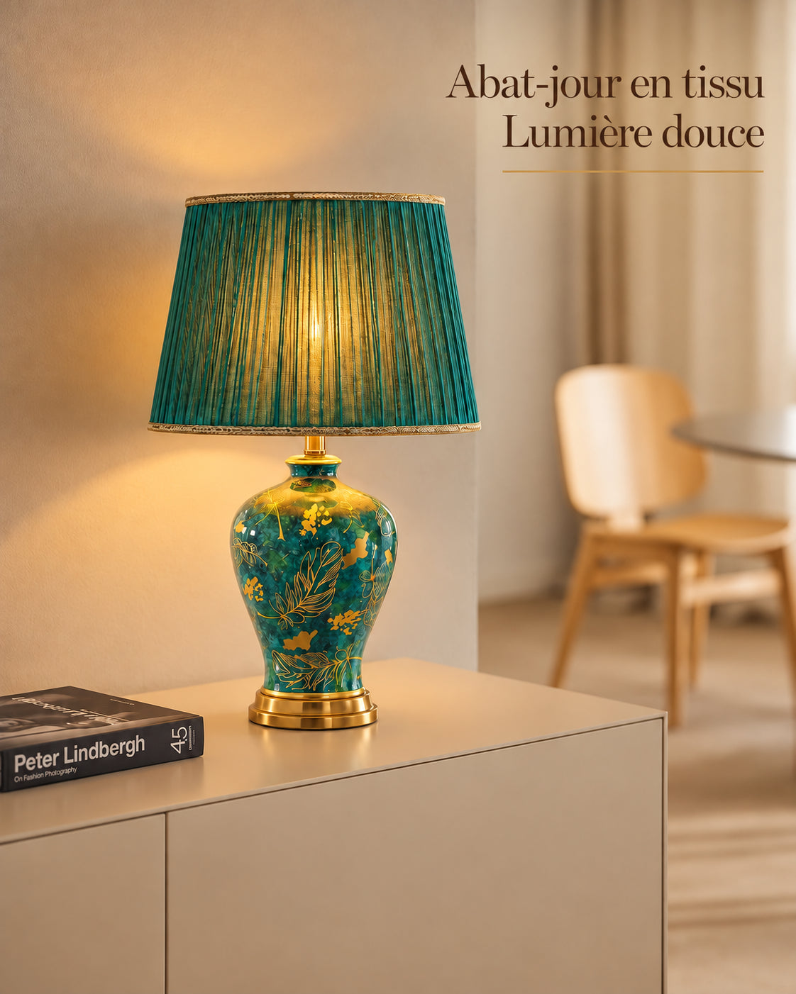 Lampe Smeralda avec abat-jour en tissu et lumière douce