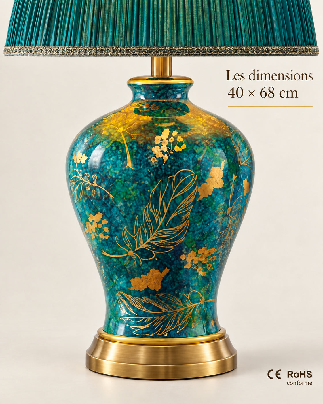 Dimensions 40 × 68 cm et conformités CE RoHS de la lampe Smeralda