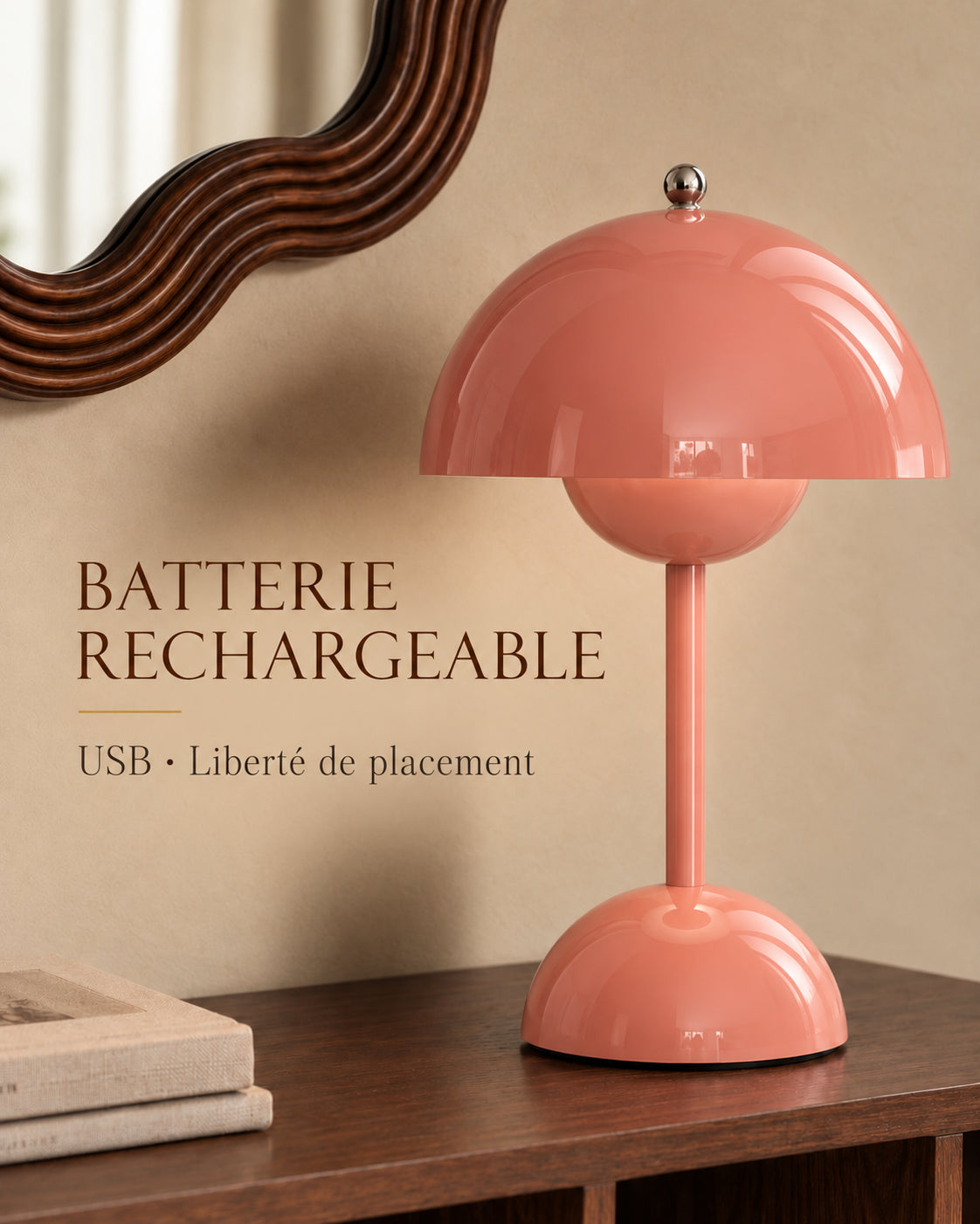 Lampe Spora rose — intensité ou batterie
