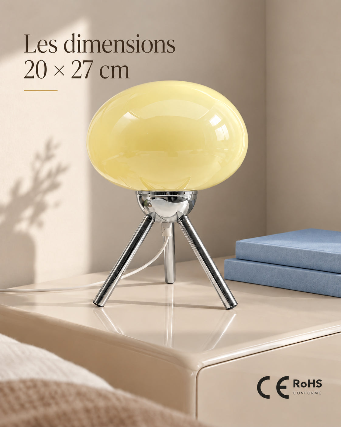 Dimensions 20 × 27 cm et conformités CE RoHS de la lampe Vaniglia