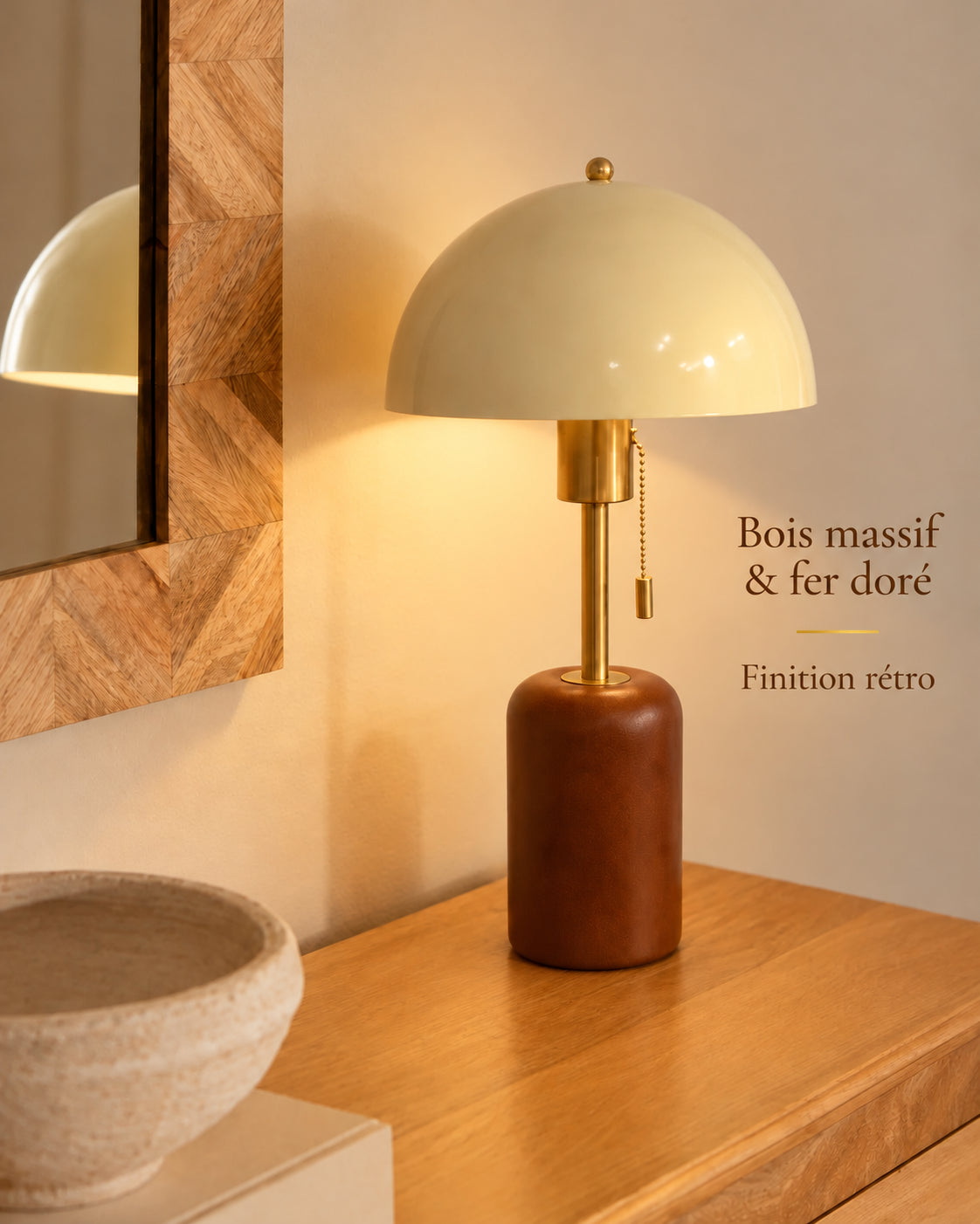Lampe varese — Bois massif & fer doré Finition rétro