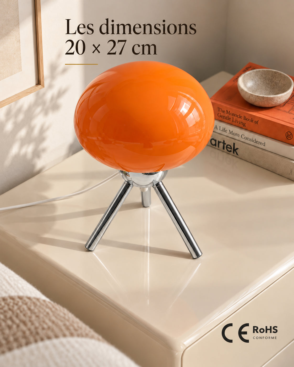 Dimensions 20 × 27 cm et conformités CE RoHS de la lampe Zafferano